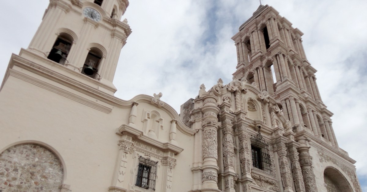 Facade and bell towers of the Cathedral of Santiago in Saltillo, Coahuila, Mexico